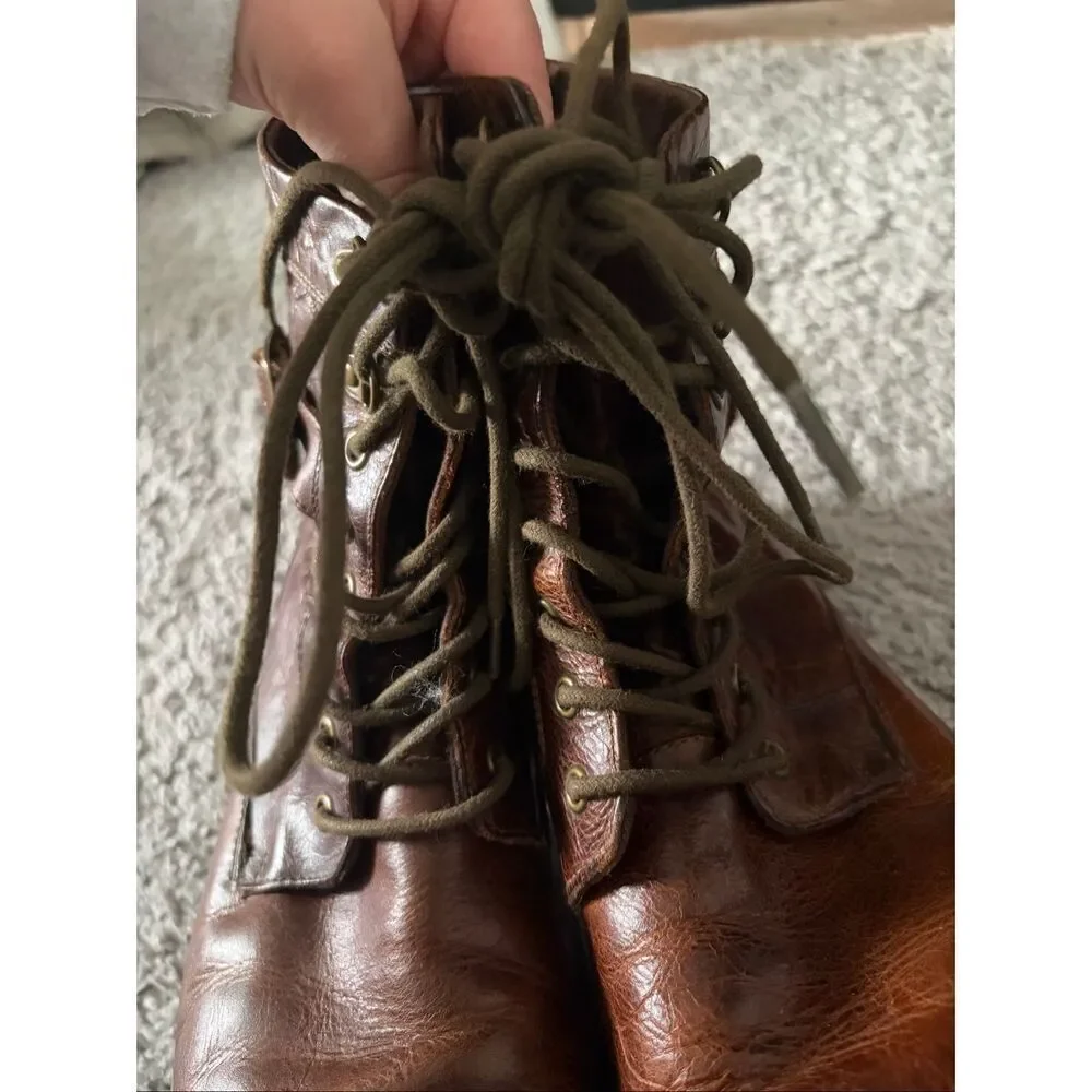 Aston Grey Rockcastle 2 Leather Distressed Combat Boots Lace-Up Buckle Size 11.5